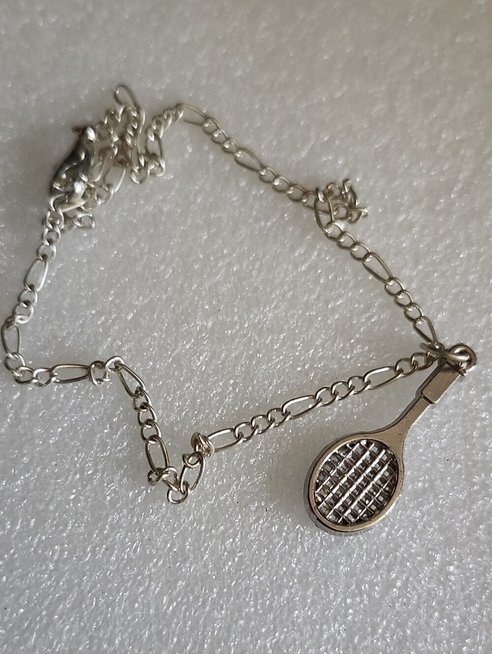 Hand Crafted Silver Tennis Racket Charm Bracelet / Anklet